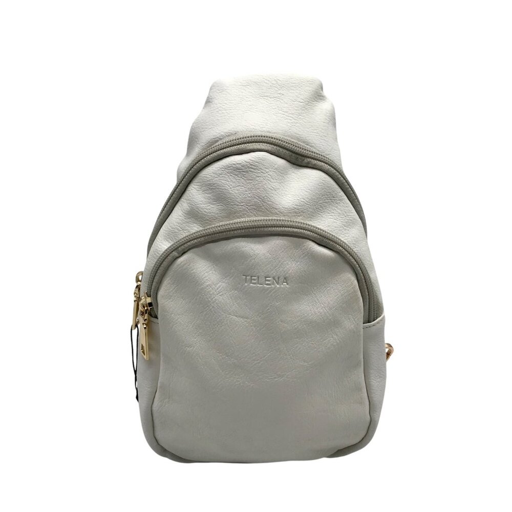 Telena Small White Faux Leather Sling Bag